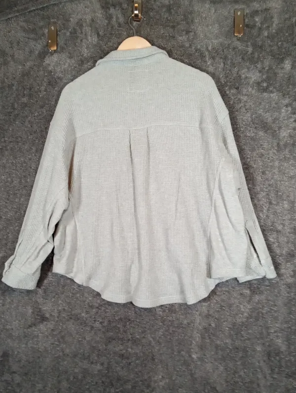 Aerie Lumberjane Oversized Gray Waffle Knit Button Up Cotton Cozy - Image 5