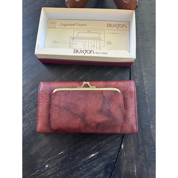 Vintage Buxton Brown Leather Organizer Clutch Wallet Checkbook Kiss Lock 25936-C - Image 5
