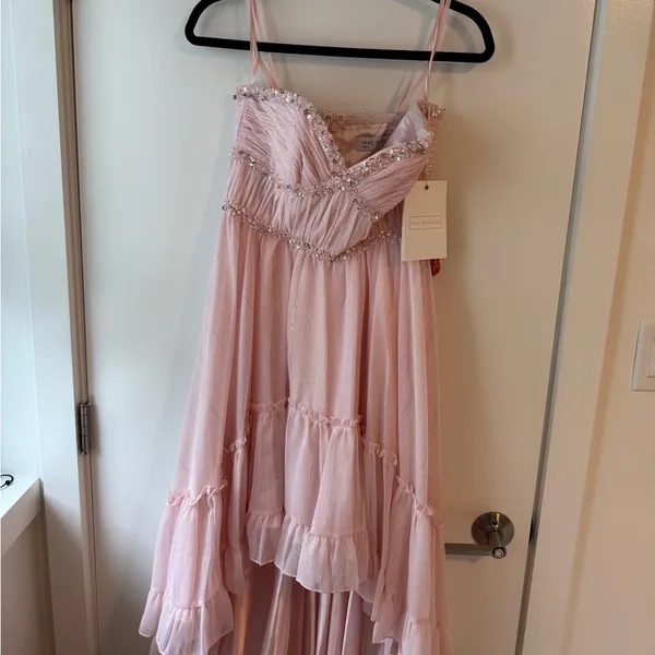 Mac Duggal Strapless Beaded Ruffle High Low Prom Gown Ice Pink Size 4 Princess - Image 2
