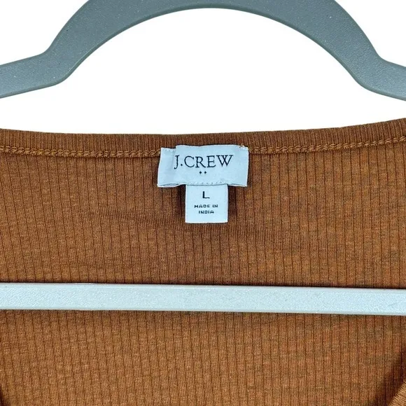 J. Crew Factory Long Sleeve Ribbed Henley Top Rust Brown Orange Size L Casual‎ - Image 2