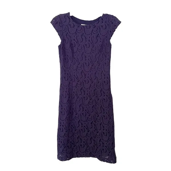 Coldwater Creek Purple Lace Knee Length Dress Size 4 Cap Sleeve​ - Image 2