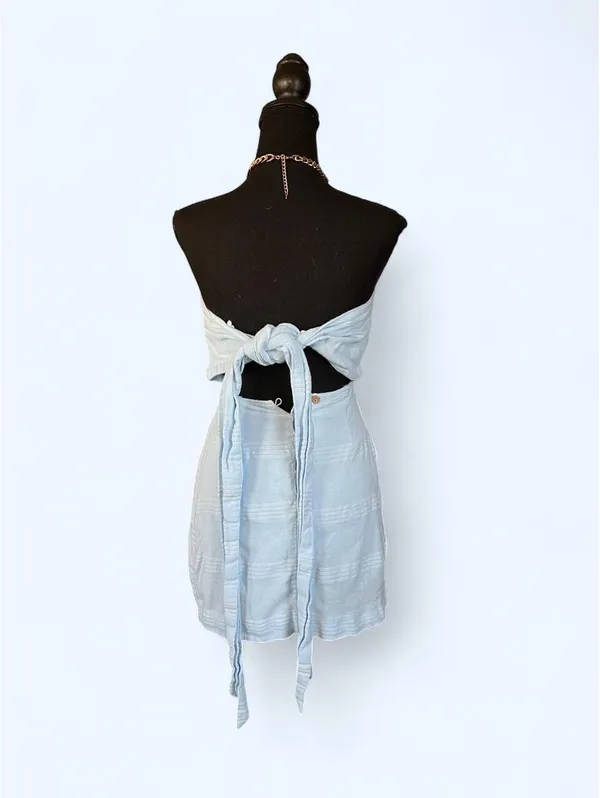 Free People Cotton Linen Tie Back Skort Romper size XS 💙 - Image 4