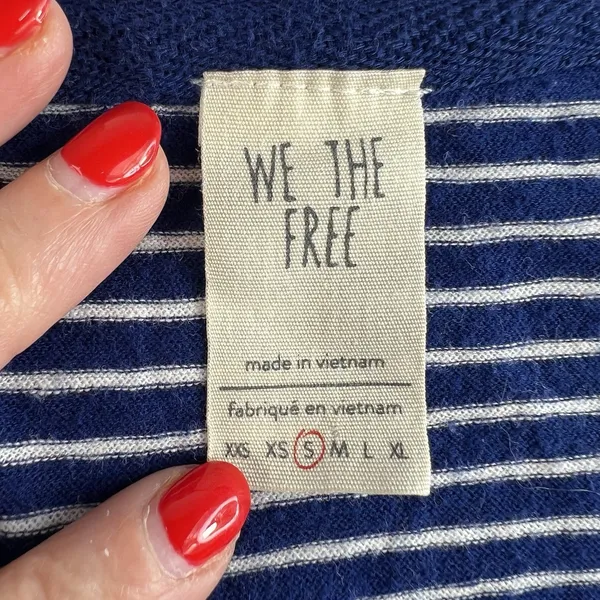 We The Free People S Small Hong Kong Henley Top Navy Striped Raw Hem Boho Beachy - Image 7