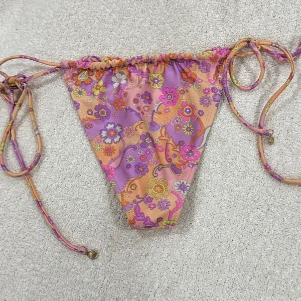 Black Bough swim adjustable bikini bottoms tie sides floral groovy print flowers - Image 2