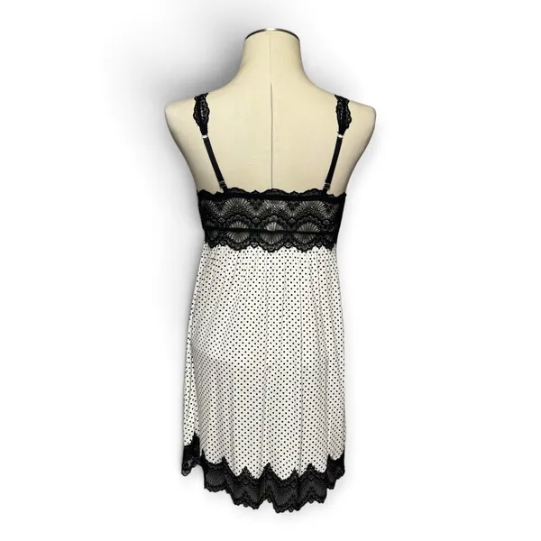Soma Sleeveless Lace Sleep Nightgown Nightie Polka Dot Black White Small - Image 4