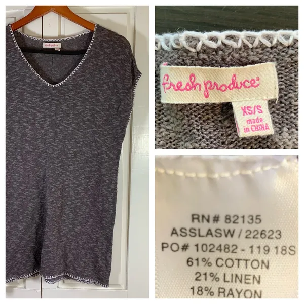 Fresh‎ Produce V Neck Short Sleeve Knit Dress Tunic Top Women's XS S Gray Beachy - Image 10