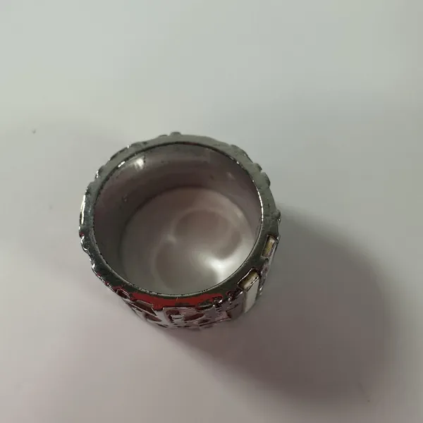 Christian Dior Vintage Pink Enamel Wide Band Ring Size 5 Silver Tone Number 2 - Image 5