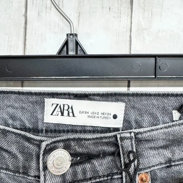 Zara Pants Women Size 2 Washed‎ Black High Rise Straight Denim Jeans Button Fly - Image 3