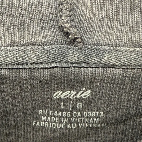 Aerie Hoodie Pullover Ribbed‎ Drawstring Cropped Comfy Casual Gray Large - Image 4