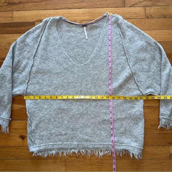 FREE PEOPLE Wool Linen‎ Oversized Pullover Sweater Fringe Grey XS - Image 4
