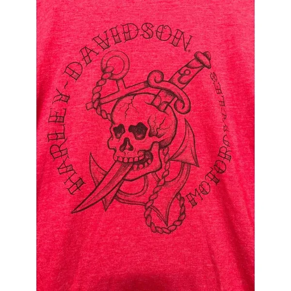 Harley Davidson XL Top Red Skull‎ Anchor Graphic T-Shirt Traverse City - Image 2