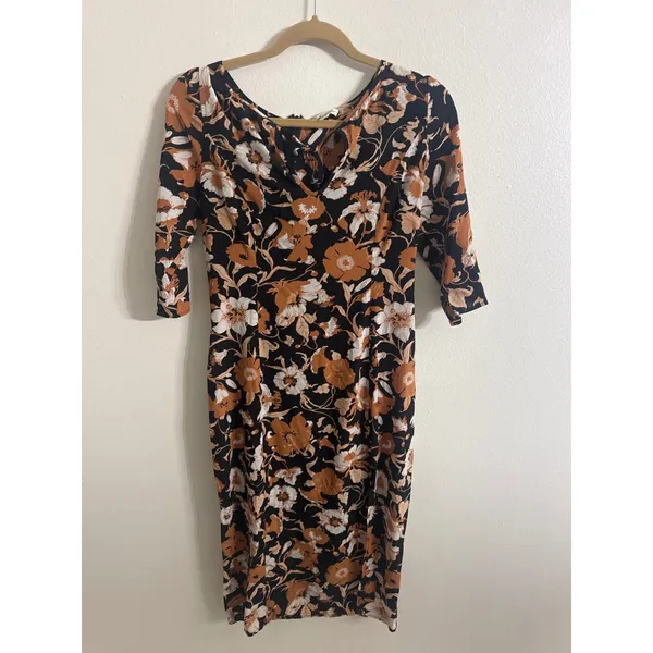 For Love & Lemons Floret Print Midi Dress Black Floral Silk Blend Slit Medium - Image 2