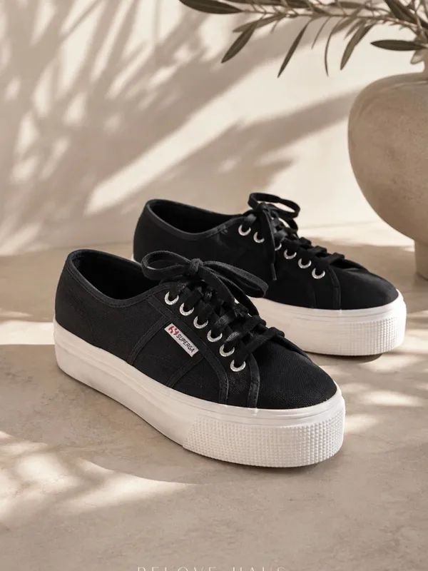 Superga 2790 Platform Canvas Sneakers Black White Size 9.5 - Image 6