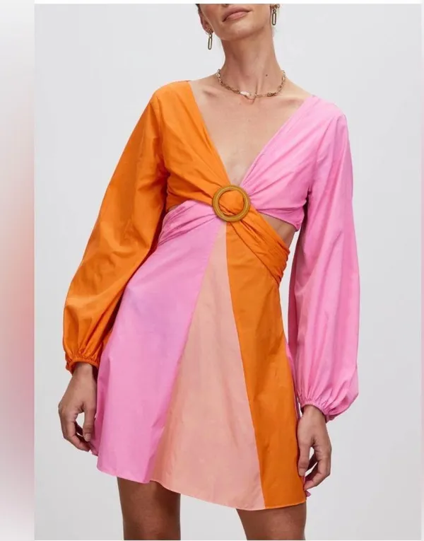 STAUD Women’s Gulf A-Line Cutout Dress in Orange & Pink Size 10 - Image 17