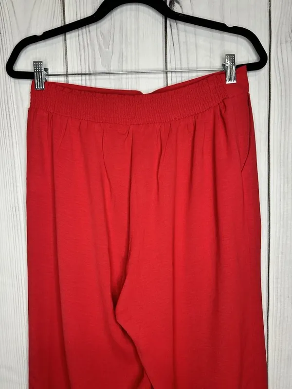 Jodifl Red Pants Sz Large (32x27) Wide Leg Elastic Waist Pockets - Image 5