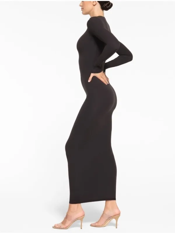 Skims Fits Everybody Crewneck Long Sleeve Maxi Dress Onyx Black Size XS - Image 2