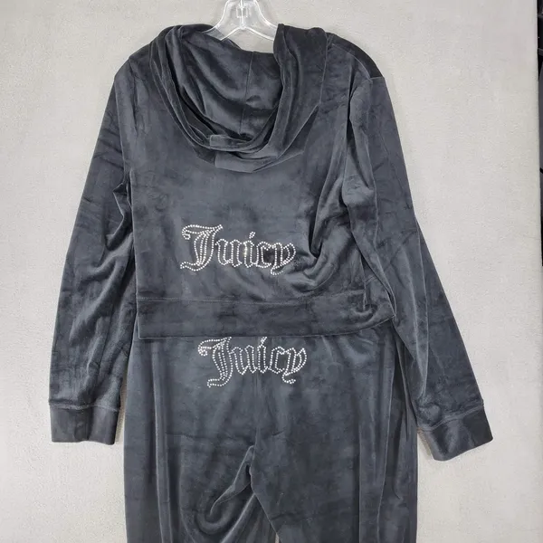 New Juicy Couture Velour Bling Tracksuit Hoodie Pant Black Beauty‎ Size M Set - Image 6