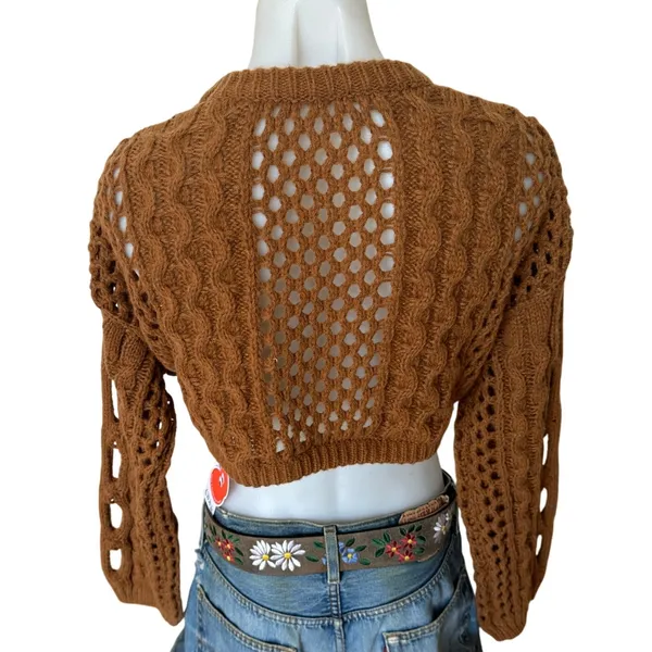 Cider Brown Cropped Sweater MEDIUM Grunge Steampunk Boxy Oversized NEW - Image 4