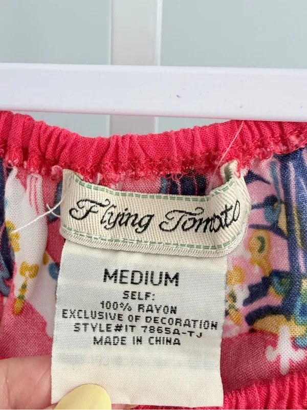 Flying Tomato Pink Floral Off-Shoulder Peasant Top Size M - Image 3