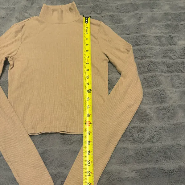 American Eagle Ribbed Turtleneck Top Beige Long Sleeve Fitted Stretch Women’s S - Image 7