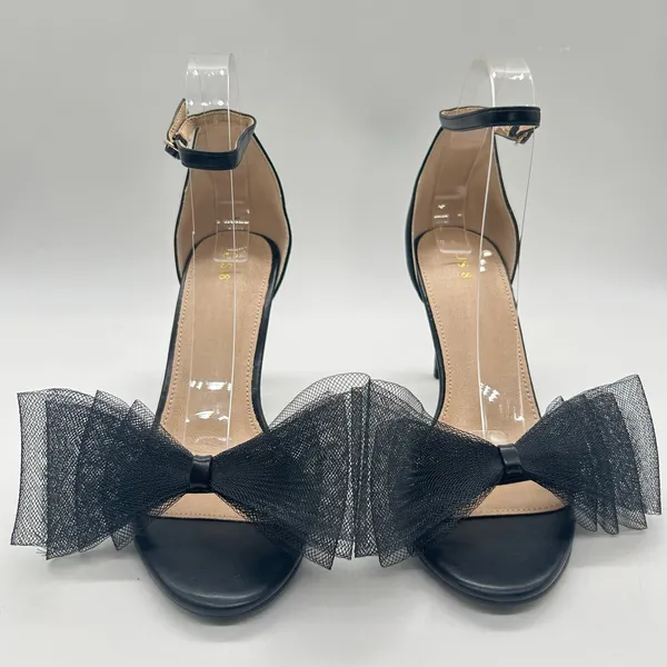 Allegra K Heels Sandals Women 8 Black Mesh Bow Pointed‎ Toe Slip On Dressy New - Image 4