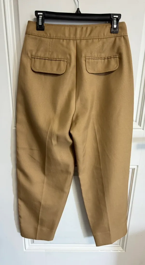 J.Crew Pleated High-Rise Khaki Crop Pants Pink Trim Size 4 Style AJ438 - Image 8
