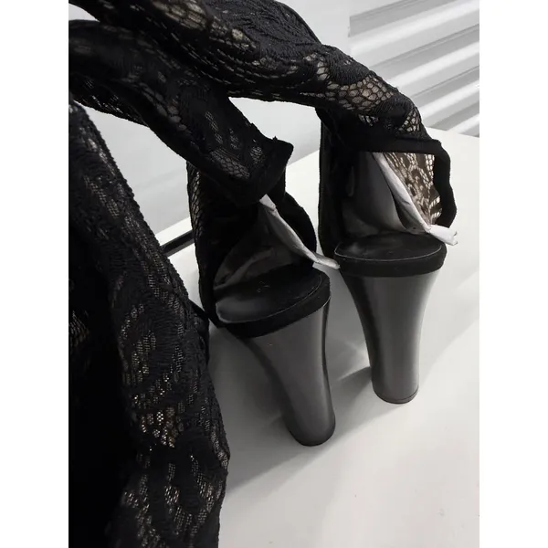 Bamboo Black Floral Lace Over The Knee Peep Toe Block Heel Boots Size 9 - Image 4