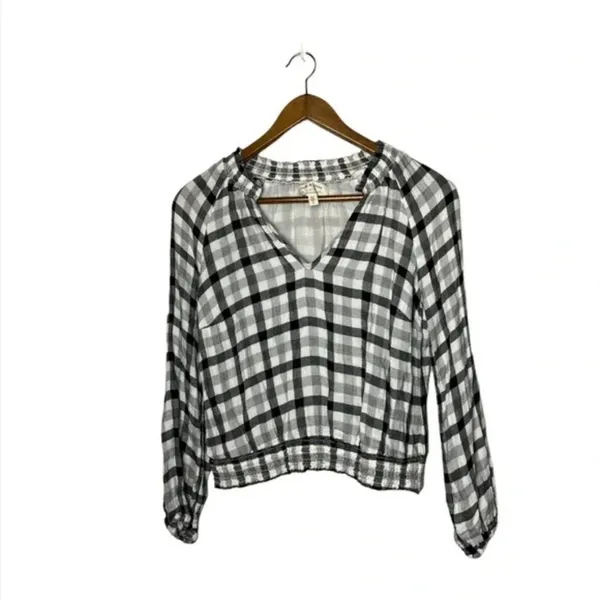 Anthro Cloth & Stone by Anthropologie Black & White Sara Plaid Top - Image 4