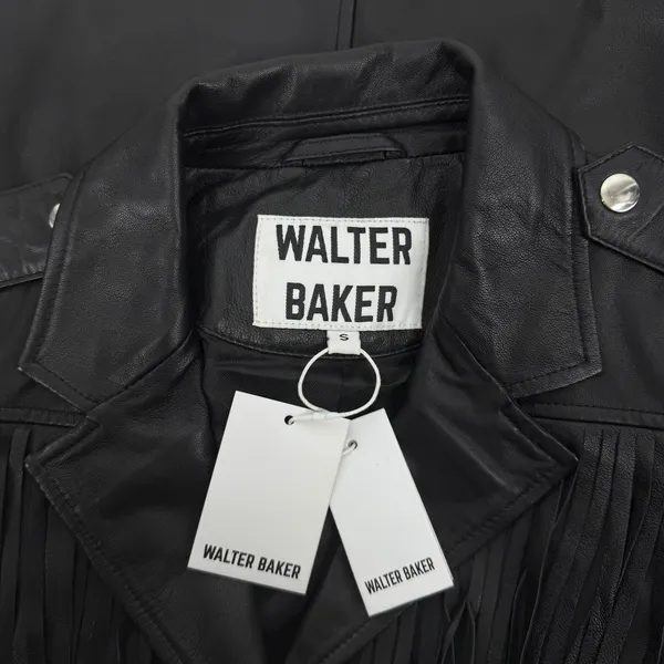 Walter Baker Linda Fringe Belted Lamb Leather Jacket Black Size S - Image 12
