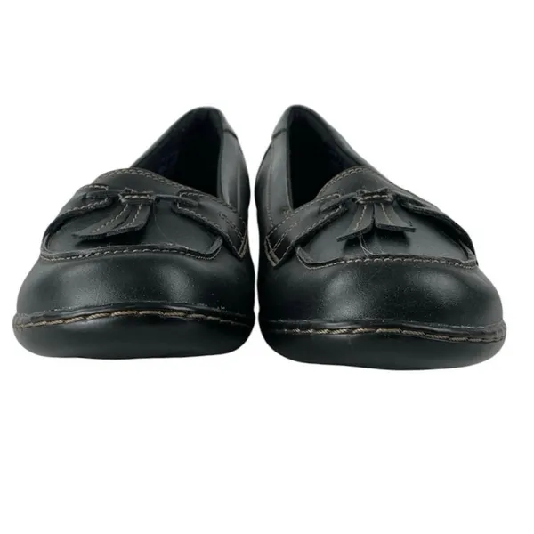 Clarks Ashland Women's Black Slip On Leather Loafer Bubble Flat Shoes Size 9.5 - Image 2