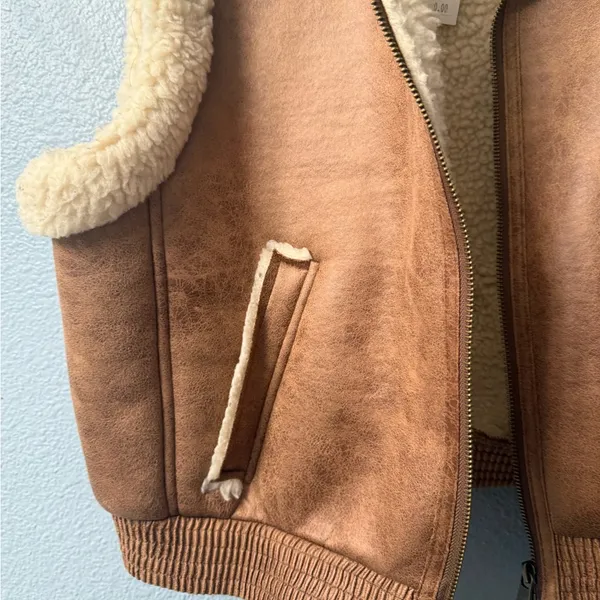LOFT Tan Shearling Vest with Cream Lining - Image 3