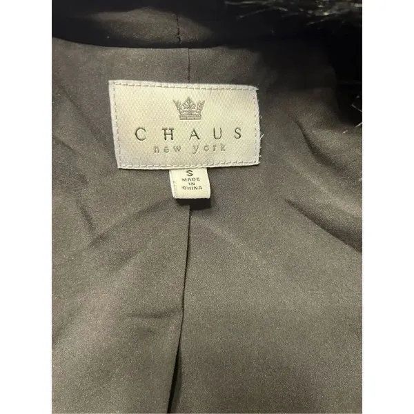 CHAUS New York Black lined Faux Fur Vest Size Small Open Front - Image 4