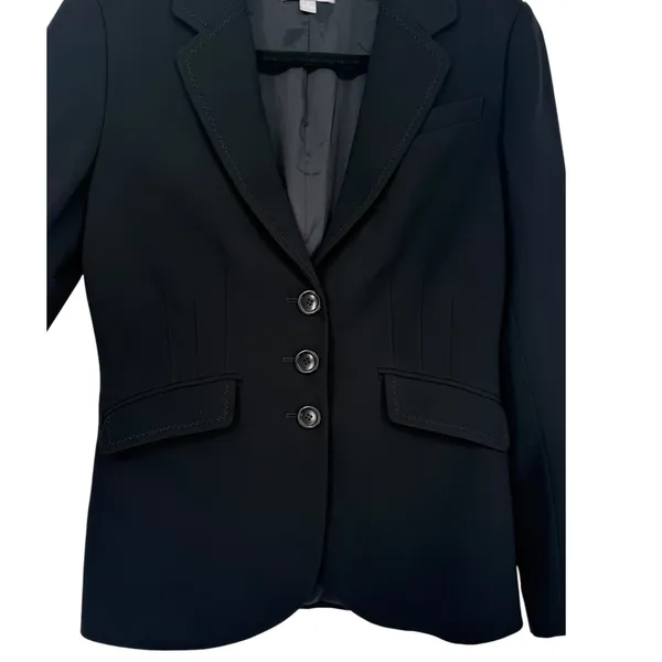 Ann Taylor Womens Black Three Button Pick Stitch Blazer Suit Jacket Sz 4 Career - Image 7