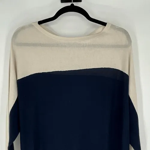 LAUREN RALPH LAUREN‎ Sweater Dress Med Blue Cream Colorblock Silk Quiet Luxury - Image 4