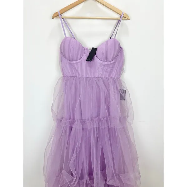 Lulus Unforgettable Poise Lilac Tulle Bustier Tiered Maxi Dress Formal Large NWT - Image 6