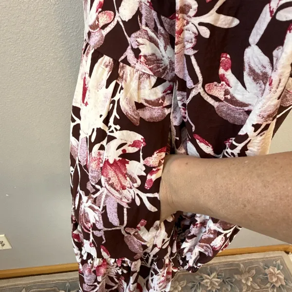 Chelsea28 Womens Floral Tiered Long Sleeve Mini Dress Size M Brown Floral Pocket - Image 5