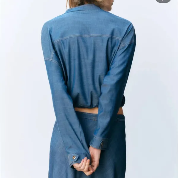Zara NWT navy blue denim print pocket front bomber jacket - Image 6
