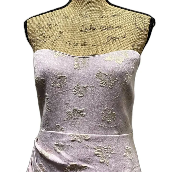 Majorelle Solandia Ruched Mini Dress Lavender Gold Metallic Floral Brocade Large - Image 2