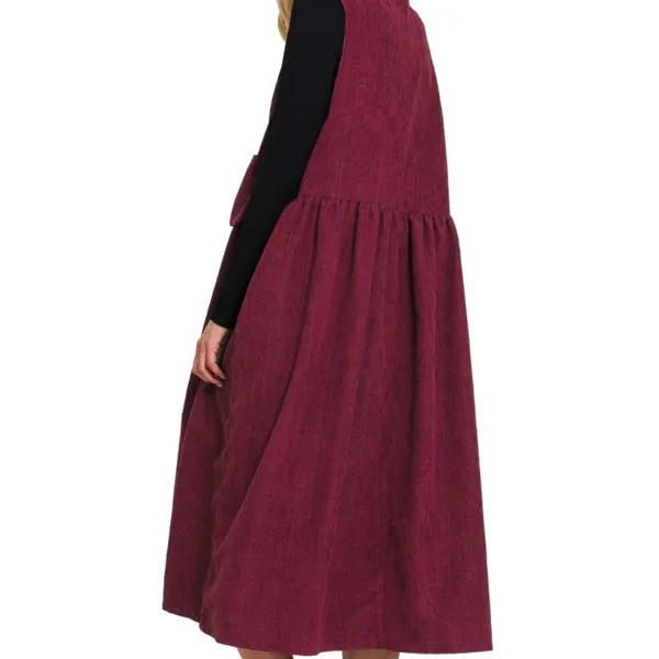 ZENANA Premium Magenta XL Corduroy Overall Popover Jumper Midi Pockets Dress - Image 5