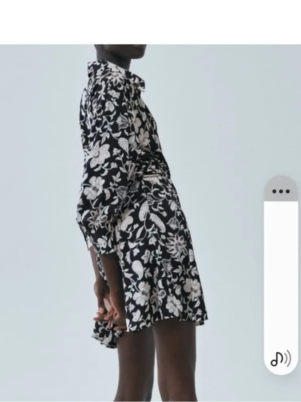 Zara Navy Blue & White Floral Mini Shirt Dress - Image 3