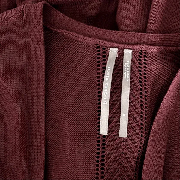 By ANTHROPOLOGIE Pointelle‎ Long Cardigan Sweater Purple Burgundy Cottage Medium - Image 10