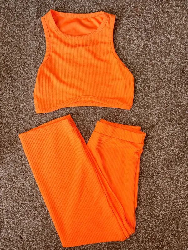 SheIn Orange Ribbed Midi Skirt Set - Image 4