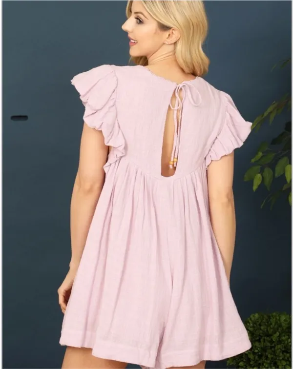 Olivaceous Flutter Sleeve Embroidered Romper - Image 2