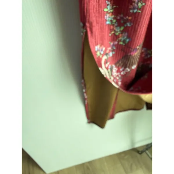 Burgundy Red‎ Crane Floral Pleated Qipao Cheongsam Dress Mandarin Collar L - Image 9