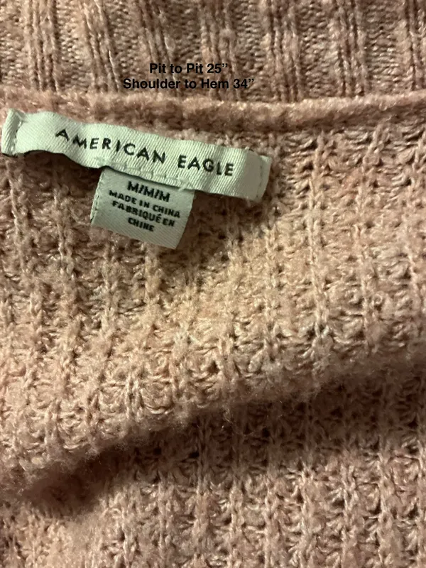 American Eagle Pink Waffle Knit V-Neck Oversized Tunic Sweater Size M - Image 3