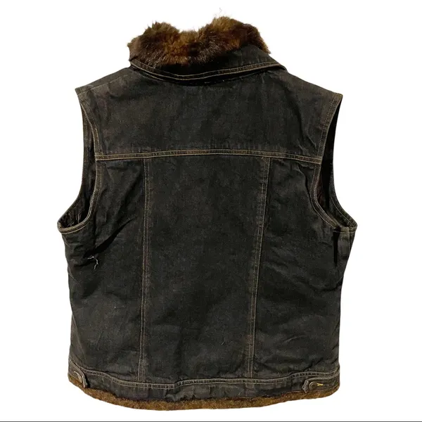 St Johns Bay Large Dark Wash Faux Fur Lined Cotton‎ Denim Jean Vest - Image 4
