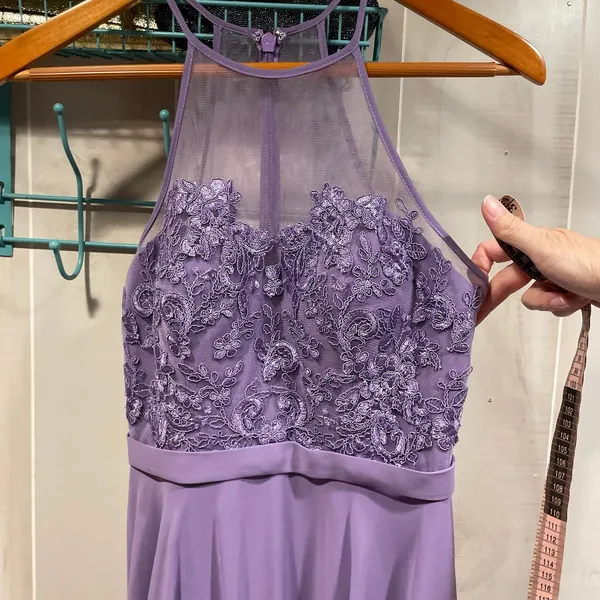 Beautiful Azazie lavender mermaid mesh textured top maxi dress fairy - Image 9