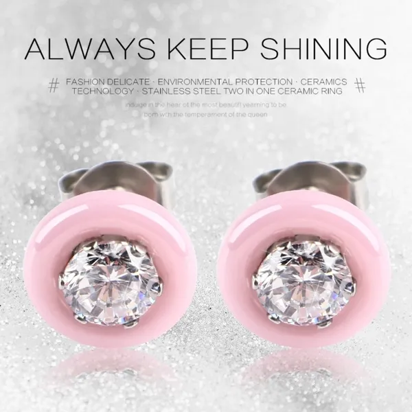NEW Pink Minimalist 9mm‎ Ceramic Diamond Earrings - Image 3