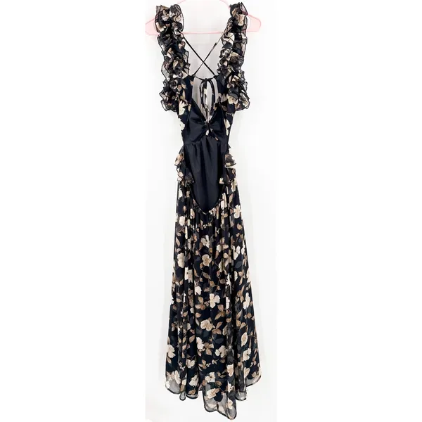 Petal & Pup Lucah Dress Size Large Frill Floral Maxi Wedding Formal Cocktail Blk - Image 7