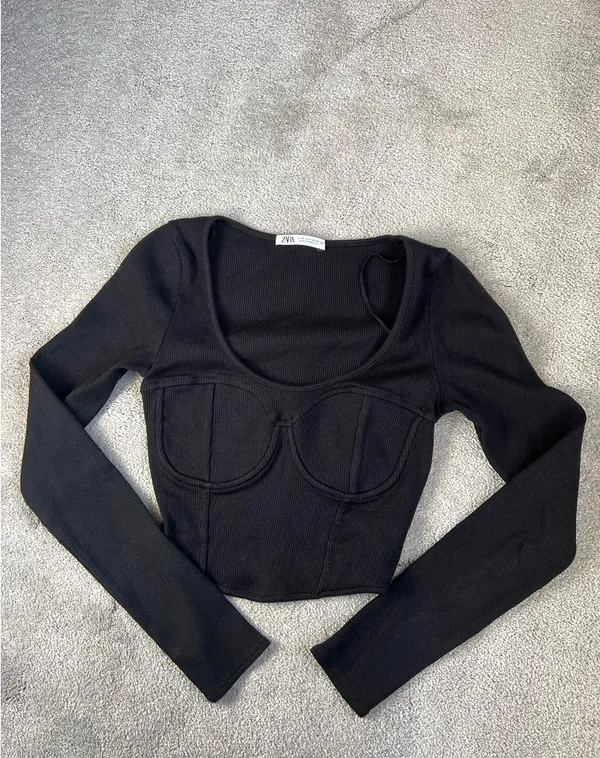 ZARA Black Long Sleeve Crop Top - Image 2